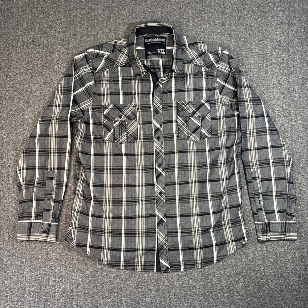 Men's Machine Plaid Long Sleeve Western Cowboy Rock Button Up Shirt Size XXL
